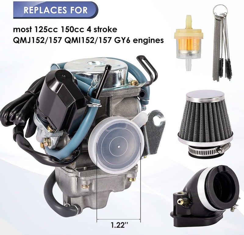 Tang GY6 Carburetor 150cc for 4 Stroke 125cc 152QMJ 157QMJ Engines Electric Choke Motorcycle Scooter 24mm PD24J Carb with Intake Manifold - Image 2